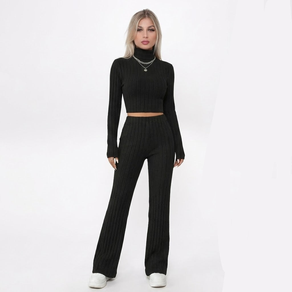 Collar Top & Flared Trousers