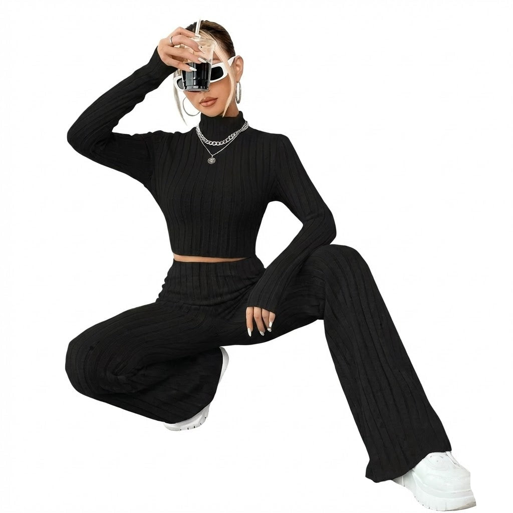 Collar Top & Flared Trousers